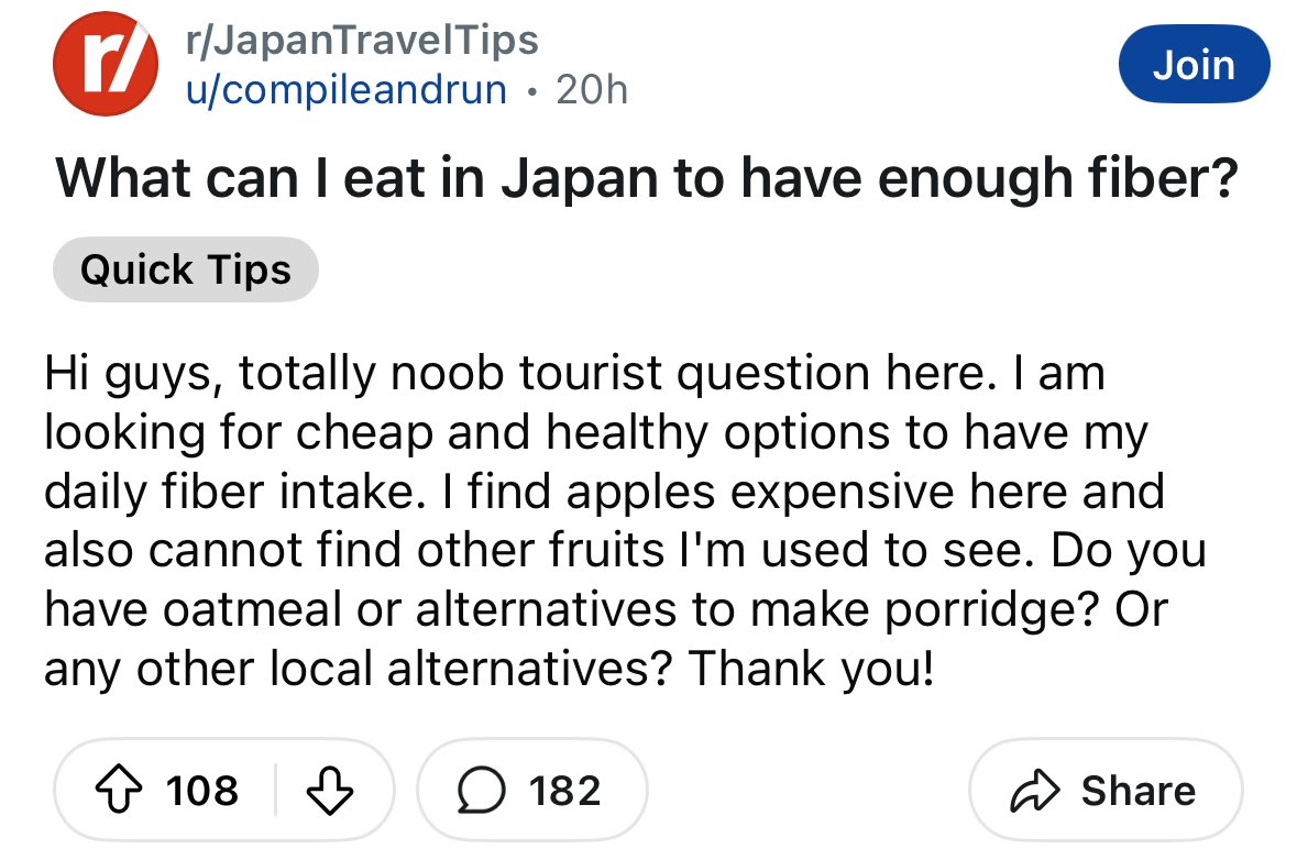 People complained about lack of fiber in Tokyo