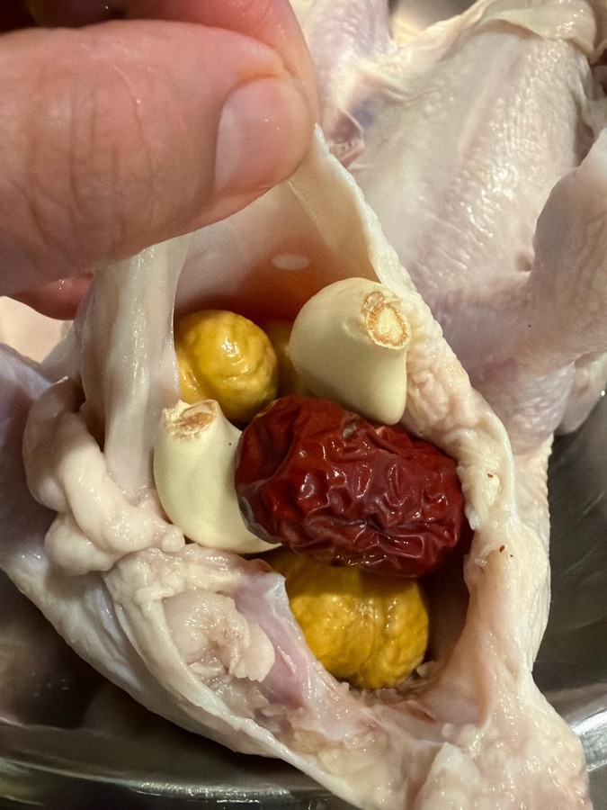 Stuff the chicken cavity