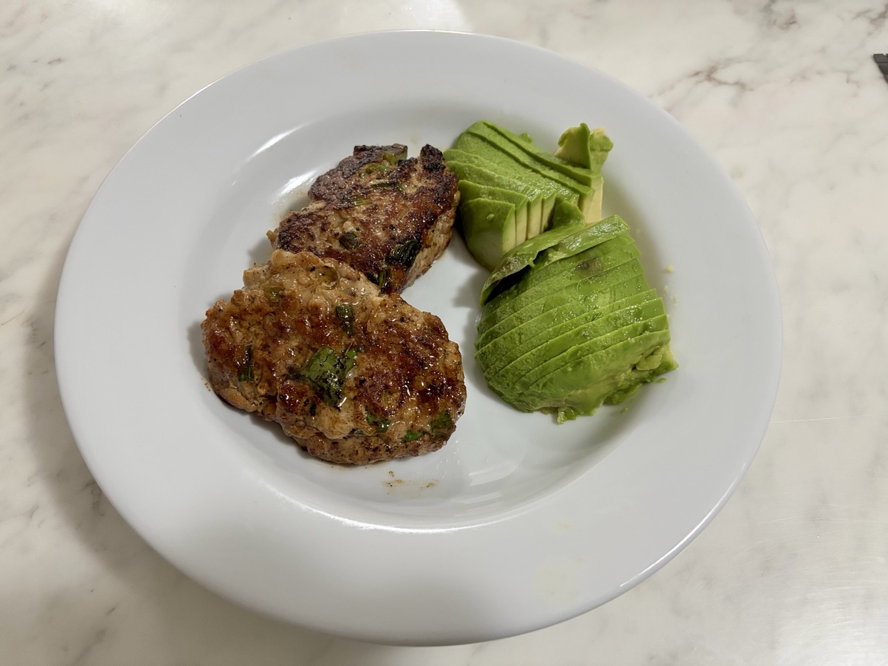 Pork patties and avocado