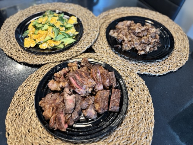 American beef, Japanese wagyu beef, and eggs