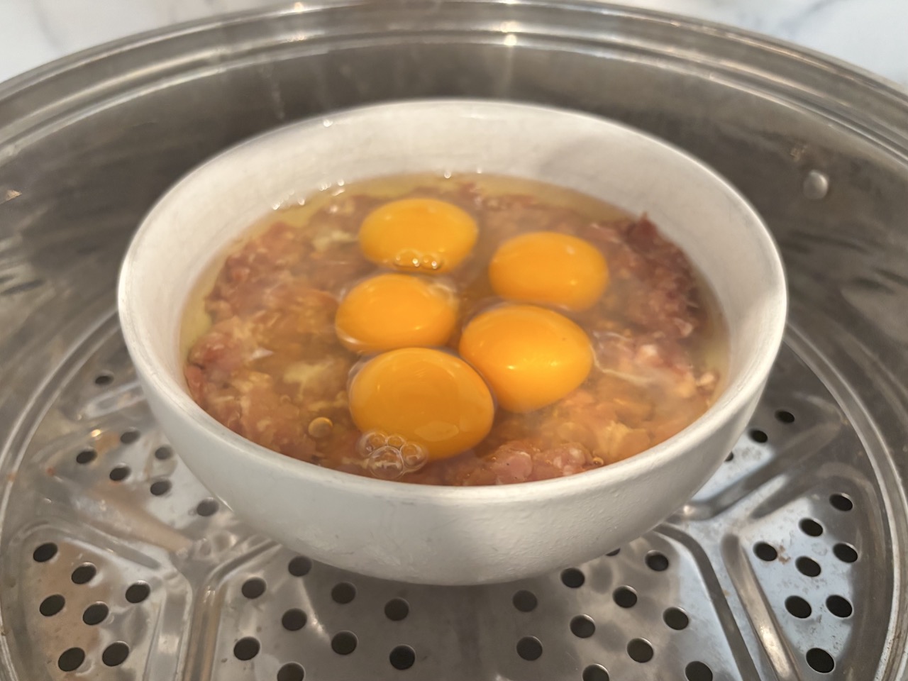 August 31 steamed eggs over ground pork pot
